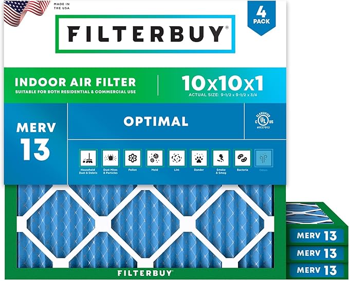 Filterbuy 10x10x1 Air Filter MERV 13 Optimal Smoke & Allergy Defense, by Filterbuy