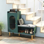 HLR Storage Bench with Glass Door&Shelf, Modern Entryway Shoe Cabinet Bench