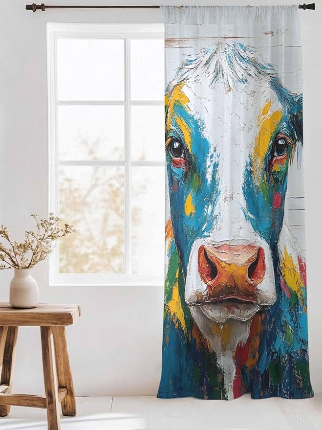 Sheer Curtains 84 Inches Long, Rustic Cow Semi Sheer Curtains Light Filtering - Image 3