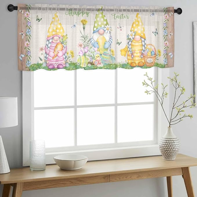 Easter Sheer Valances for Windows 54"x18", Light Filtering Kitchen Curtains - Image 2