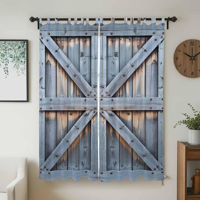 Farmhouse Wood Grain Living Room Curtains 96 Inch Length, Window Curtains Tab - Image 2