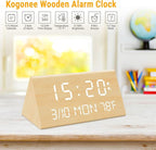 Kogonee Wooden Digital Alarm Clock, 0-100% Dimmer, 2 Alarm Settings, - Image 7
