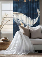 Sheer Curtains 63 Inch Length, Ocean Whale Blue Semi Sheer Curtains Light - Image 4
