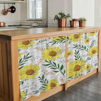 Yellow Daisy Tier Curtains, Farmhouse Country Flower Leaf Plant Wood Grain - Image 7