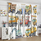 Kids Excavator Curtains, Retro Truck Tractor Machinery Construction Vehicle - Image 3