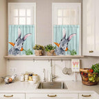 Easter Kitchen Curtain Set, Spring Rabbit Botanical Carrots Green Wooden Grain - Image 4