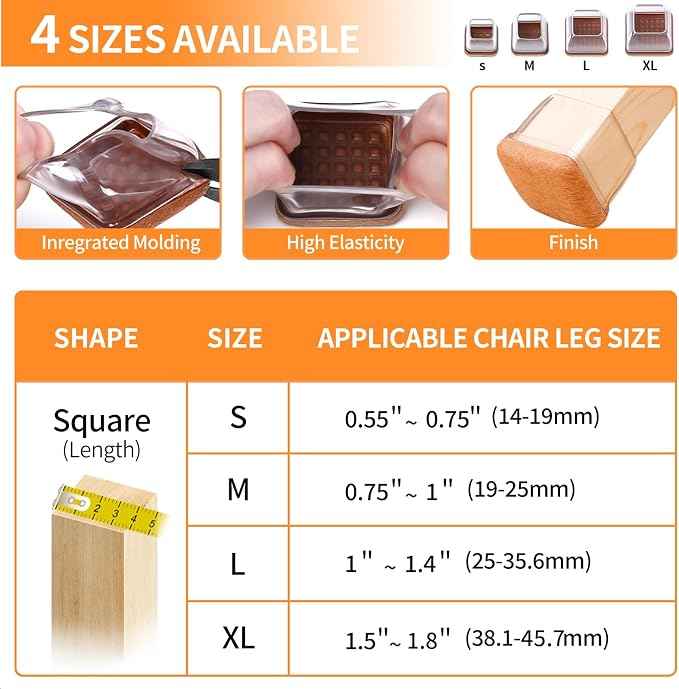 Ezprotekt 8 Pcs Extra Large Square Chair Leg Floor Protectors, Silicone Felt