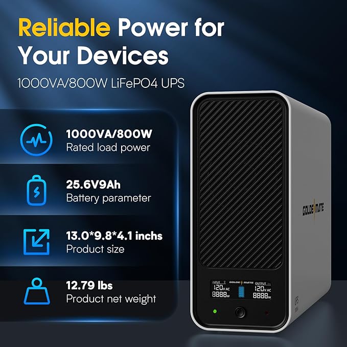 GOLDENMATE 1000VA/800W Lithium UPS Battery Backup and Surge Protector, Backup - Image 6