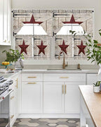 Village Stars Swag Kitchen Curtains Valance and Tier Set, Vintage Dark Red Star - Image 3