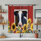 Cow Sunflowers Bathroom Curtains 63 Inch Length, Window Curtains Tab Top - Image 3