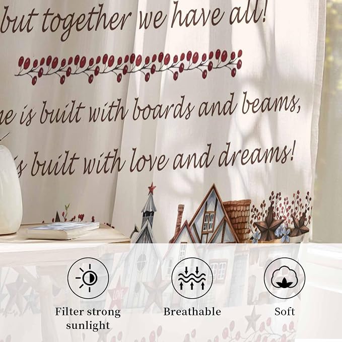 Farmhouse Sheer Curtains 108 Inch Length Country Star Barn Berry Brown Wood - Image 2