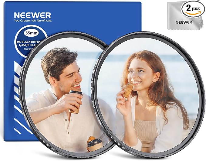 NEEWER 55mm 1/4 & 1/8 Black Diffusion Camera Lens Filter 2 Pack Set, Dreamy by Neewer
