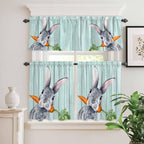 Easter Kitchen Curtain Set, Spring Rabbit Botanical Carrots Green Wooden Grain - Image 2