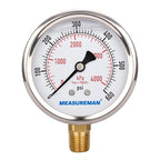 MEASUREMAN 2-1/2inch Dial Size, Oil Filled Pressure Gauge, 0-600psi/4000kpa by MEASUREMAN