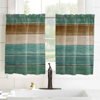 Vintage Plank Turquoise Brown Window Valance Curtains, Farmhouse Wood Grain - Image 8