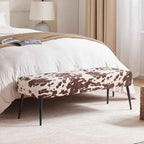 DUHOME Velvet Bench Ottoman, Upholstered Bedroom Benches Cow Print End of Bed