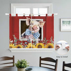 Pig Sunflowers Kitchen Curtains 45 Inch Length, Short Cafe Window Curtains Tab - Image 4