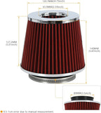 PTNHZ Universal Red 3.5" 89mm High Flow Cold Air Intake Cone Air Filter Power - Image 4