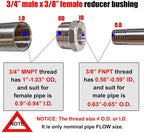 3/4" Male to 3/8" Female NPT Hex Bushing Reducer, 304 Stainless Steel NPT - Image 2