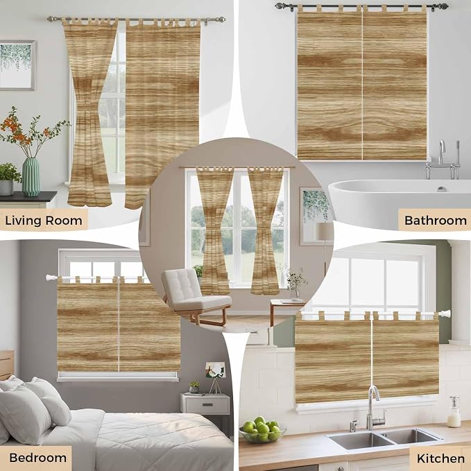 Light Brown Wood Grain Living Room Curtains 96 Inch Length, Window Curtains Tab - Image 7
