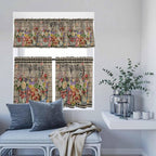Spring Flowers Kitchen Curtain Set, Farmhouse Vintage Black Plaid Wood Grain - Image 8