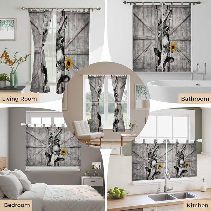 Funny Farm Animals Kitchen Curtains 24 Inch Length, Small Window Curtains Tab - Image 7