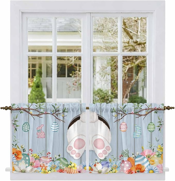 Easter Kitchen Tier Curtains 24 Inch Long 2 Panel Set, Rod Pocket Cafe Small - Image 2