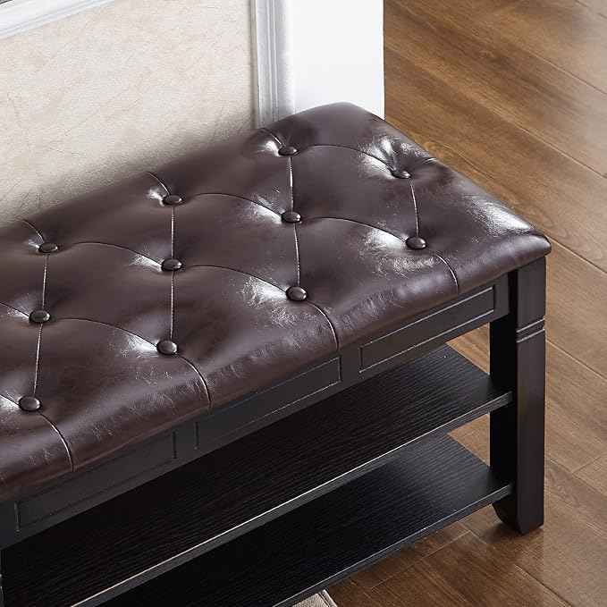 Shoe Storage Bench with Cushion, Entry Bench with Storage Solid Wood Shoe Bench