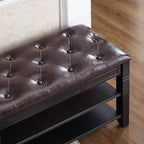 Shoe Storage Bench with Cushion, Entry Bench with Storage Solid Wood Shoe Bench