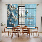 Farmhouse Wooden Grain Kitchen Curtains, Vintage Shabby Chic Flower Blue Light - Image 2