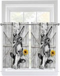 Grey Farmhouse Kitchen Curtains 45 Inches Length, Vintage Sunflowers Animals by Unknown