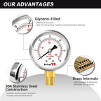 0-30 PSI Pressure Gauge, Glycerin-Filled, 2-Inch Stainless Steel Gauge - Image 4