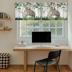 Easter Tier Curtains, Country Rabbit Botanical Leaves Wooden Grain Light - Image 6