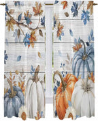 Thanksgiving Pumpkin Window Curtains 72 Inch Long 2 Panel Set, Rod Pocket Long - Image 2