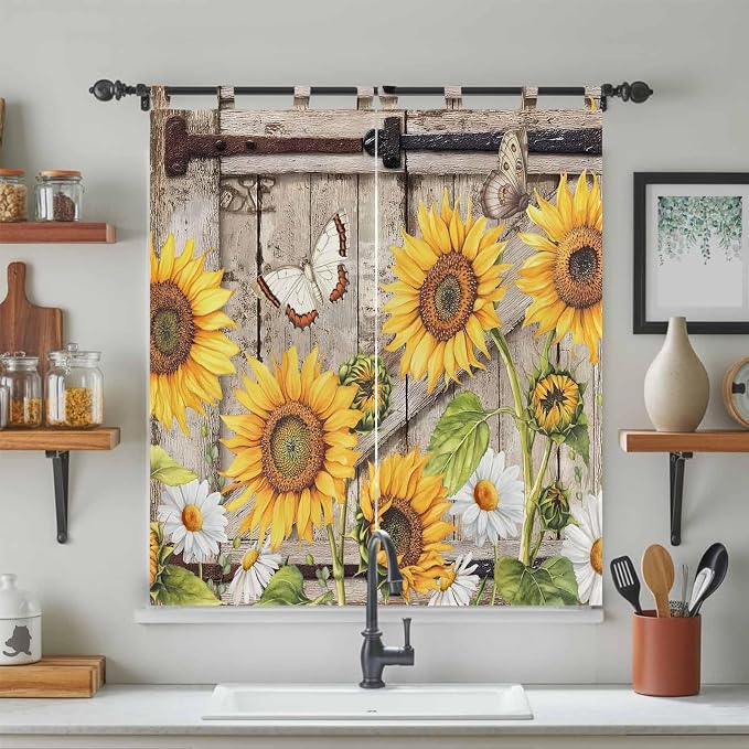 Farmhouse Sunflowers Bedroom Curtains 72 Inch Length, Window Curtains Tab Top - Image 3
