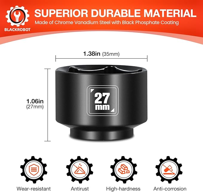 BLACKROBOT 27mm Low Profile Oil Filter Socket, 3/8" Drive 6-Point Oil Filter - Image 2
