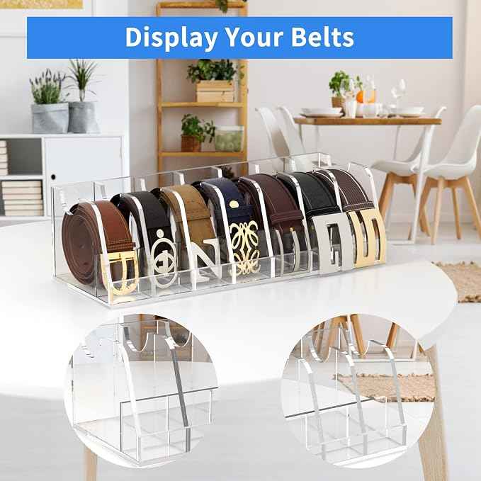 FEMELI Belt Organizer Acrylic Clear Case Storage Holder