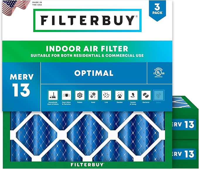 Filterbuy 25x25x4 Air Filter MERV 13 Optimal Smoke & Allergy Defense, by Filterbuy