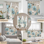 Teal Blue Tulips Kitchen Curtains 45 Inch Length, Short Cafe Window Curtains - Image 7