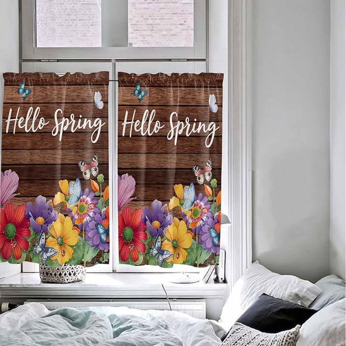 Spring Flowers Tier Curtains 45 Inches Long, Watercolor Farmhouse Colorful - Image 5