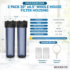 Max Water Whole House 20" x4.5" Purple Clear WH Water Filter Housing 1 inch - Image 2