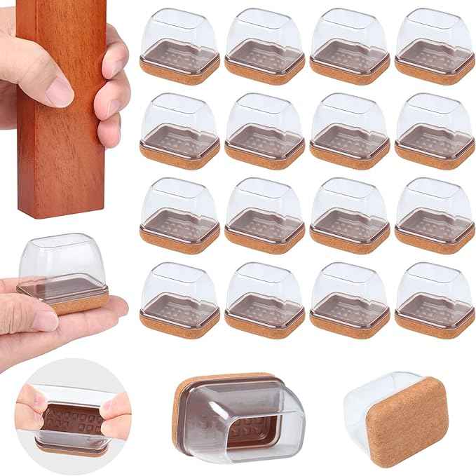 Ezprotekt 16 Pcs Rectangle Clear Silicone Chair Leg Floor Protectors