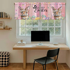 Easter Tier Curtains, Spring Rabbit Eggs Flowers Flags Leaves Wood Grain Light - Image 6