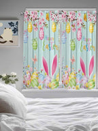 Happy Easter Bedroom Curtains 63 Inches length, Spring Bunny Eggs Flower Teal - Image 5