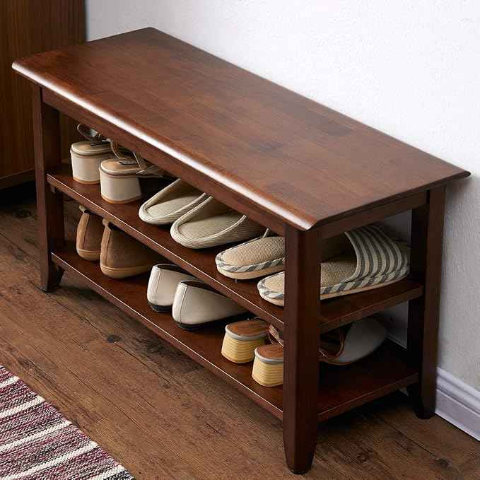 XKZG Storage Bench Wooden Shoe Rack Bench Rustic Solid Wood Entryway Bench