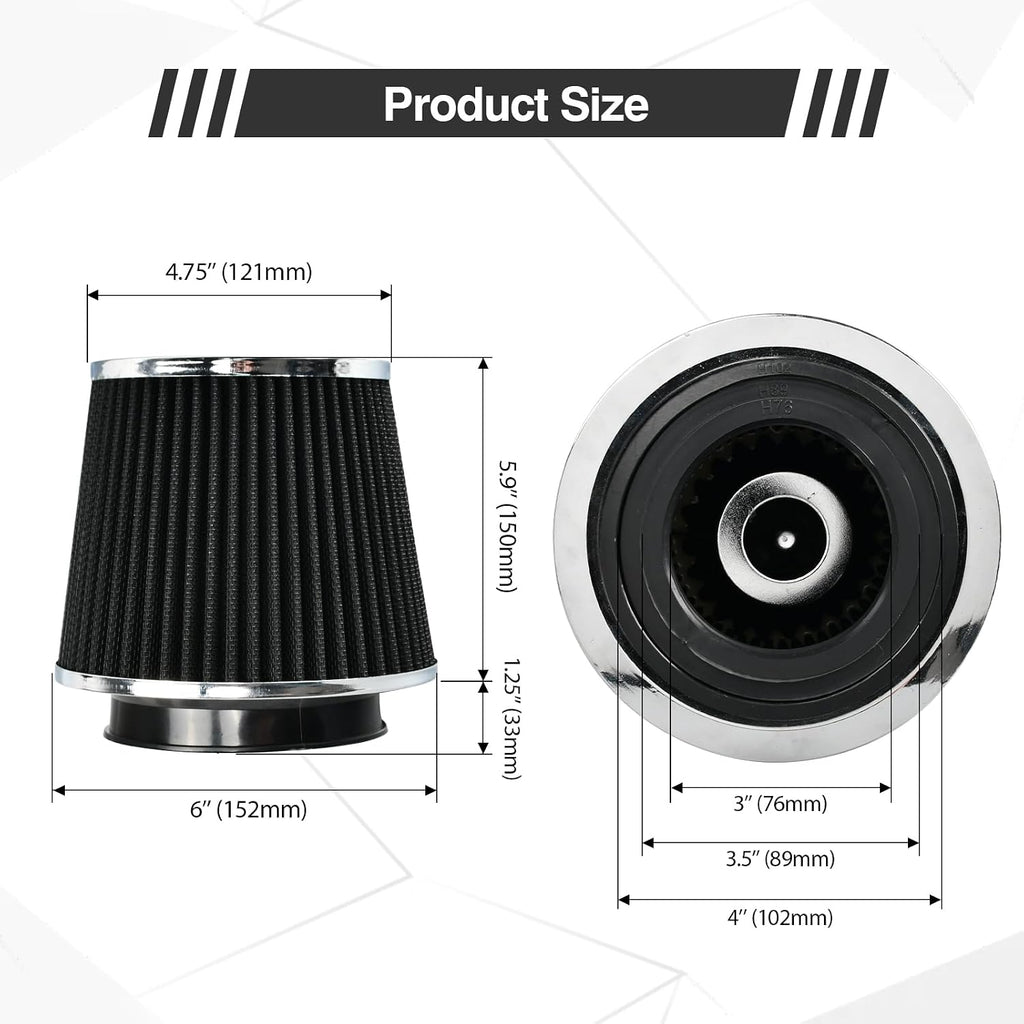 Universal Clamp On Air Intake Filter Fits 3"/3.5"/4" Three Sizes