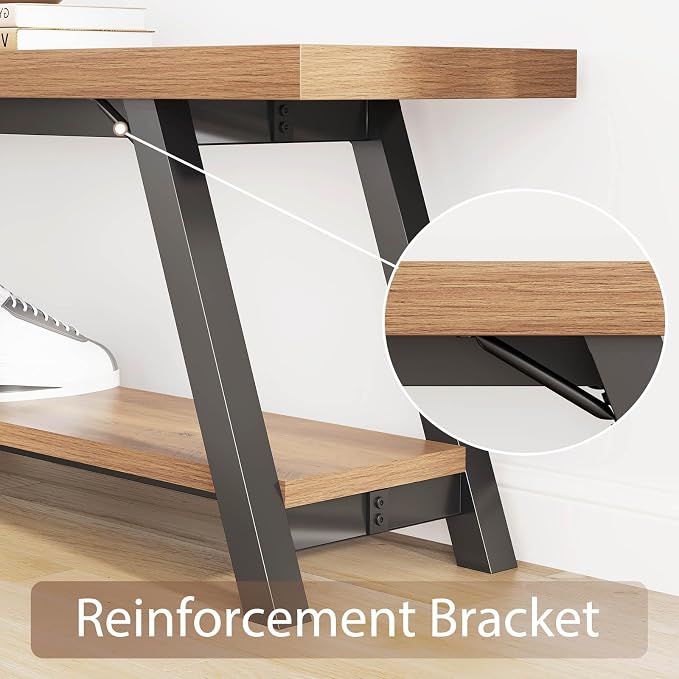 LVB Industrial Entryway Bench, Wood and Metal Storage Bench - Image 9