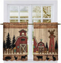 Brown Farmhouse Tier Curtains, Vintage Country Animals Wooden Grain Light by Unknown