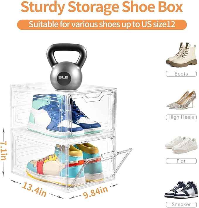 12 Pack Thicken & Sturdy Clear Shoe Storage Organizer
