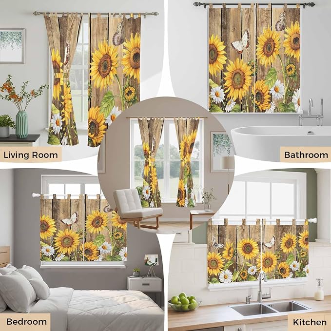Farmhouse Sunflowers Living Room Curtains 96 Inch Length, Window Curtains Tab - Image 7